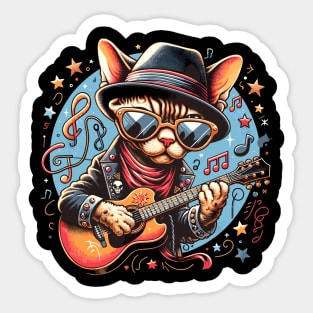 Devon Rex Cat Playing Guitar Sticker